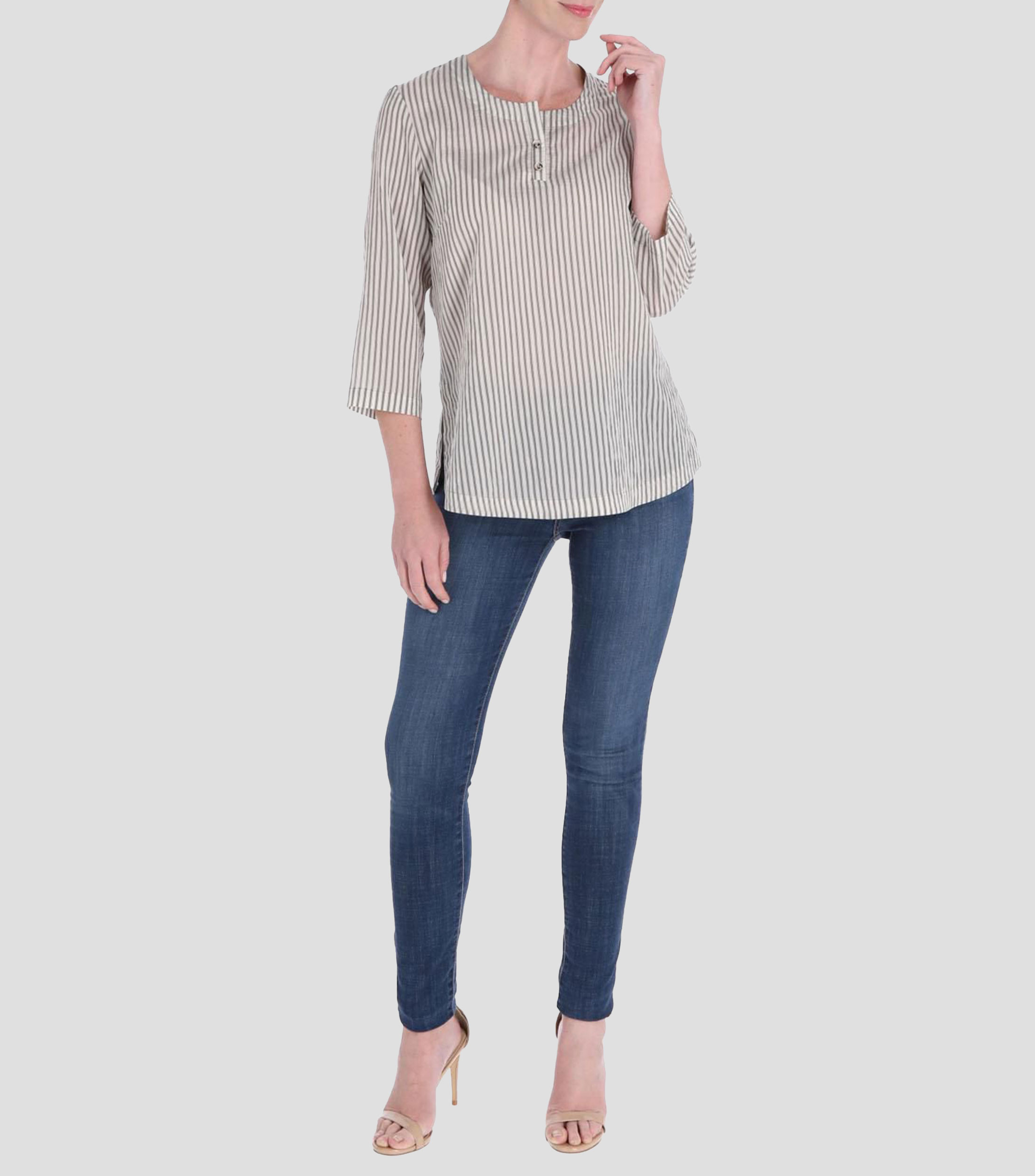 Blusa de rayas con manga 3/4 Mujer